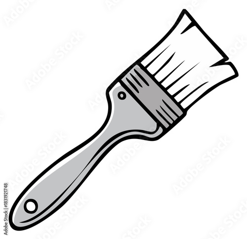 Simple cartoon illustration of a flat paintbrush with a silver handle and bristles