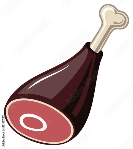 Graphic Illustration of a Cooked Leg of Ham on Bone Meat Cuisine Isolated for Recipe Images