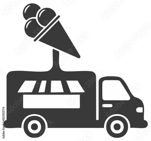 Ice cream truck icon featuring a cone with three scoops, simple design for food or dessert delivery