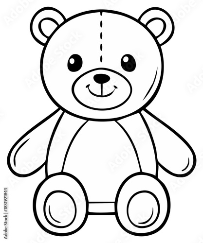 Simple Line Art Drawing of a Happy Teddy Bear Toy