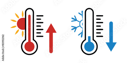 Thermometer with sun and snowflake icon 
