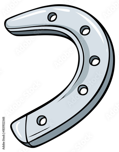 Cartoon style metal horseshoe graphic symbol of luck and equestrian tradition