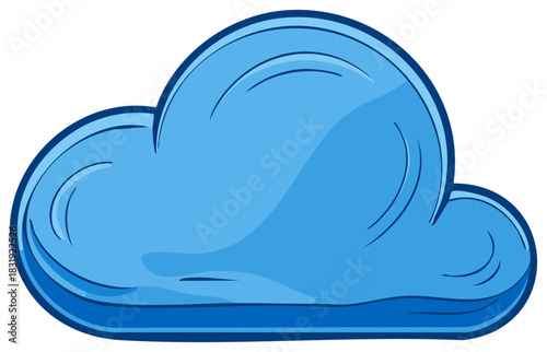 Bright blue cartoon cloud with dark blue outline and shading