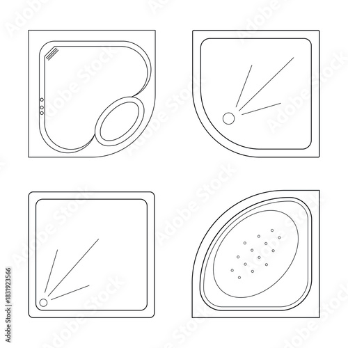 CAD drawings. View from above. Set of ceramic shower trays. For the design of buildings and structures