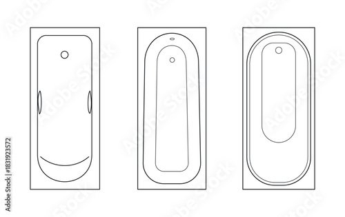 CAD drawings. View from above. Bathroom, toilet, sink, closet, shower tray, Jacuzzi, plan. The shower cabin. Set