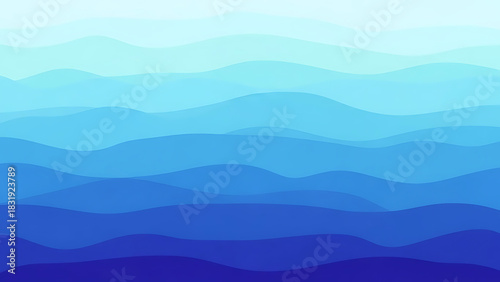 Fototapeta Naklejka Na Ścianę i Meble -  Abstract blue gradient wave background; seamless water pattern with smooth layered curves and deep ocean colors
