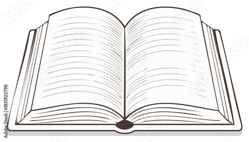 Open book with blank lined pages shown from above in a line drawing style.