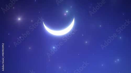 Night sky with crescent moon and glittering stars