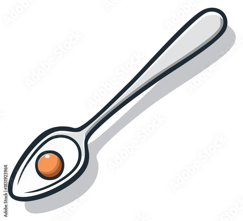 Single egg yolk in a silver spoon illustration