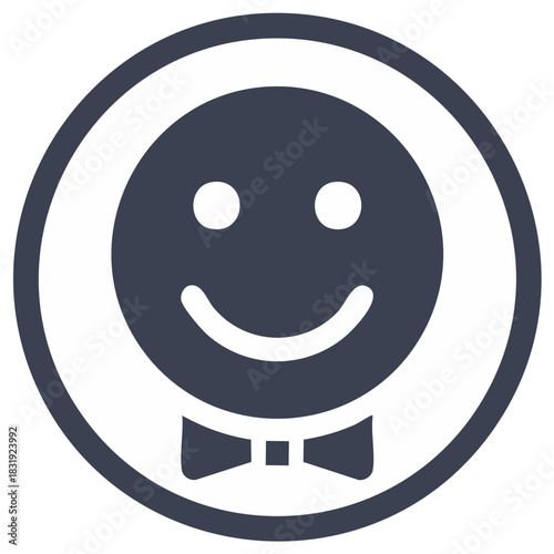 Gentleman emoticon icon with a smile and bow tie symbolizing excellent service or a happy customer