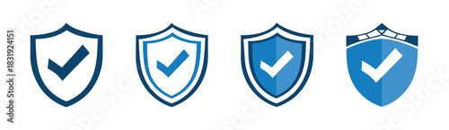 Shield with check mark icon set 
