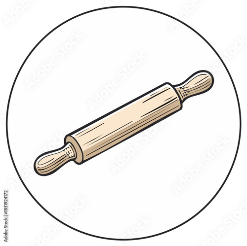 Wooden rolling pin kitchen utensil for baking dough and pastry isolated illustration