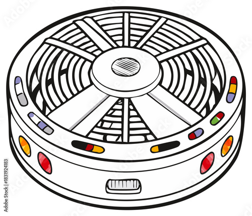Illustration of an Electric Fan with Colorful Buttons on the Side for Controlling the Speed