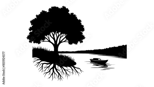 Vector set of black palm tree silhouettes with leaf and branch outlines for nature illustration and design