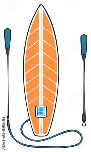 Stand up Paddleboard with Paddles Illustration Isolated on White Background