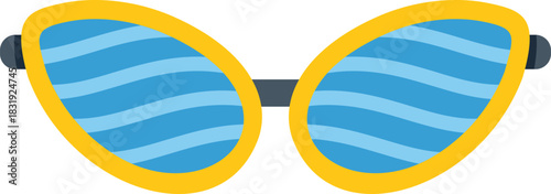 Stylish yellow sunglasses with blue lenses featuring a wavy pattern, ideal for shielding eyes from the sun during outdoor activities