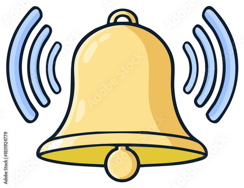 Cartoon Notification Bell Ringing Announcing Alert Signal Sound Icon Illustration