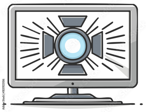 Studio lighting equipment on a computer monitor screen for online video production and streaming concept