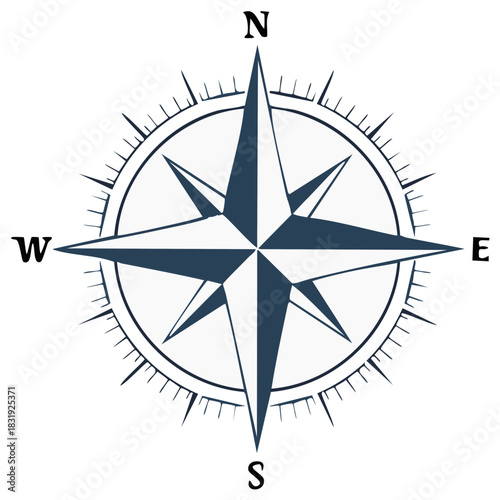 Classic Compass Rose with cardinal directions North South East West and radiating lines