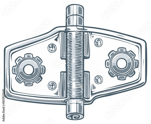 Detailed Metal Bicycle Pedal Illustration, Mechanism with Gears, Screw and Fasteners