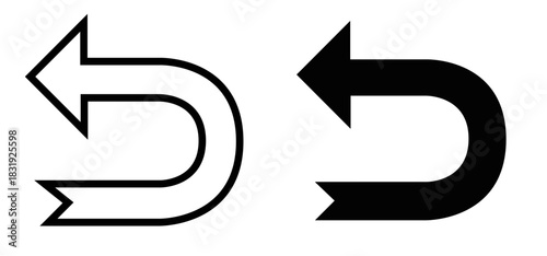 Return arrow icon set with hollow and solid versions, ideal for navigation or interface elements.