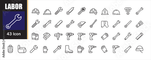 Labor and Construction Line Icons Vector Set for Industry and Repair