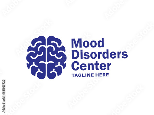 Mood Disorders Center Brain Logo, Mental Health, Therapy, Psychology, and Wellness Vector Icon, Abstract Human Brain Symbol for Psychological Clinic or Mental Health Support Center, Vector Emblem.