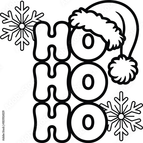 Vertical HO HO HO Christmas Vector with Santa Hat and Snowflakes in Bold Festive Style