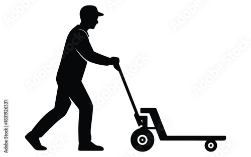 Man Riding Kick Scooter Silhouette, Urban Commuting, Transportation, and City Lifestyle Vector Icon, Black Silhouette of a Person on a Non-Electric Scooter, Simple Transportation Icon.