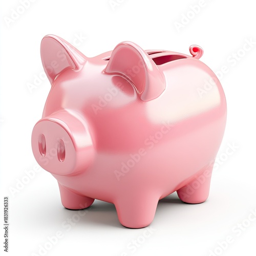 Pink piggy bank, glossy finish, isolated on white (3)