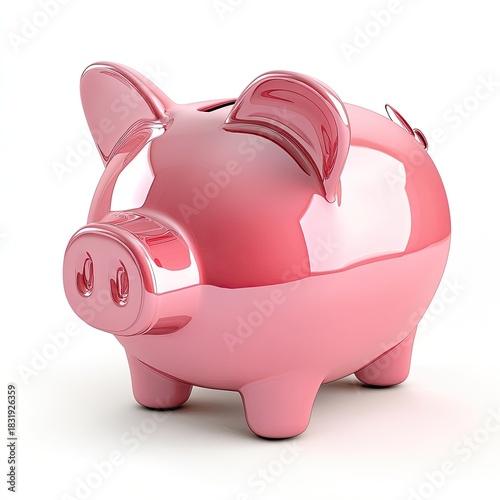 Pink piggy bank, glossy finish, isolated on white (7)