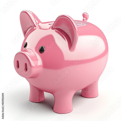 Pink piggy bank, glossy finish, isolated on white (6)