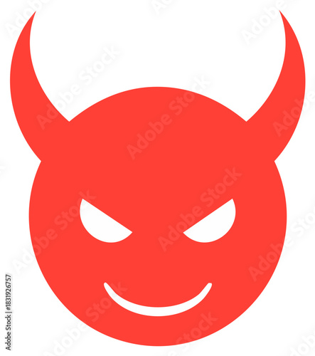 Red devil face with horns and mischievous smile emoji icon graphic illustration