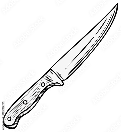Illustration of a kitchen knife with wooden handle and blade