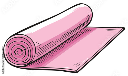 Pink Yoga Mat Cartoon Style Artwork Demonstrating Healthy Lifestyle and Fitness Routine