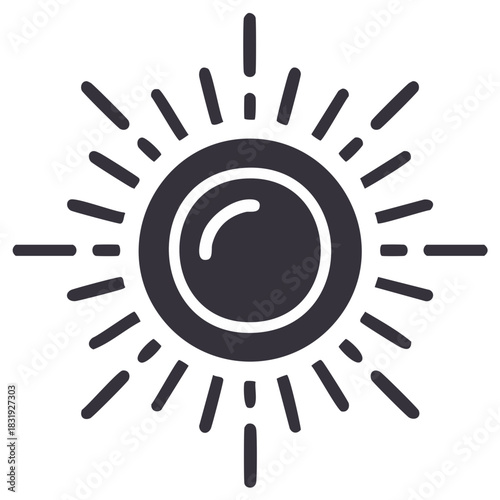 Graphic Sun with Rays Radiating in a Linear Style Simple Sunshine Icon
