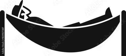 Man enjoying summer vacation, relaxing in hammock, simple icon of leisure time and outdoor recreation