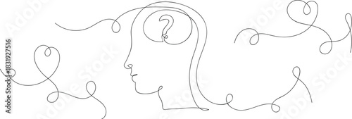 Concept of confused feelings in one continuous line drawing. Single line drawing expressing confused emotions. A continuous line illustration visually representing the complex and intertwined nature