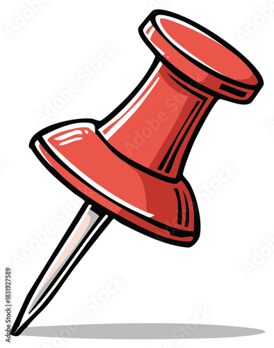 Bright red pushpin illustration for office and school supplies or organization concepts