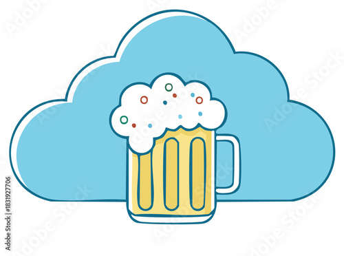 Creative doodle of a foamy beer stein and a cloud symbol concept for a brewery or pub