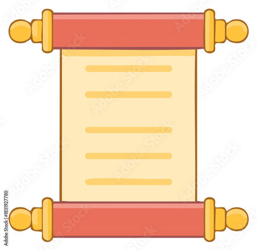 Ancient paper scroll cartoon vector icon for historical documents, manuscripts, or messages