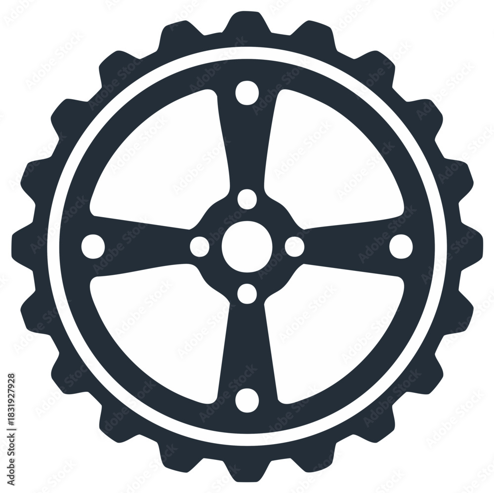 Fototapeta premium Bicycle Chainring, Cogwheel Graphic with Spoke Pattern, Cycle Part Symbol