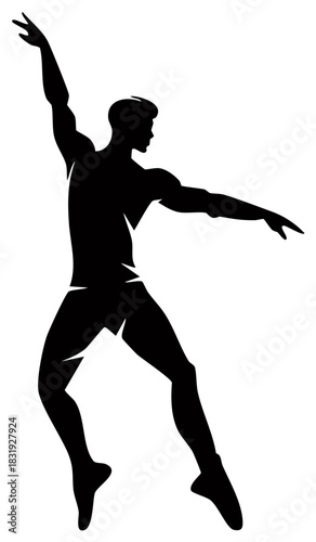 Elegant male ballet dancer silhouette in graceful pose with arms extended during performance