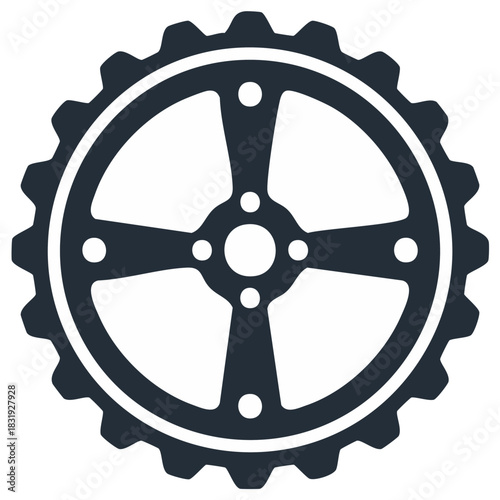 Bicycle Chainring, Cogwheel Graphic with Spoke Pattern, Cycle Part Symbol