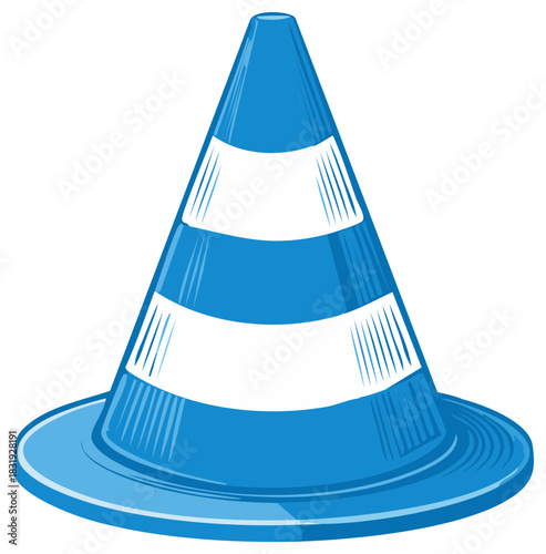 Blue and white striped construction cone illustration for safety and warning graphics or design projects