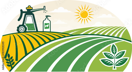 Spraying pesticides on a farm field for crop protection