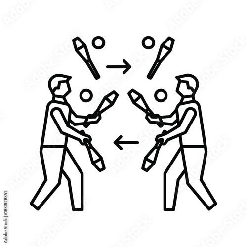 Juggling Clubs Exchange Between Two Performers Icon
