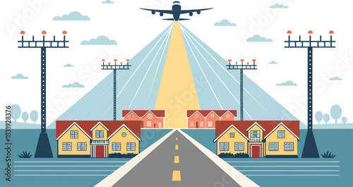 Floodlights at Airport Spreading Light Pollution at Night