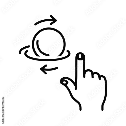 Hand Finger Pointing to 360-Degree Rotation Icon