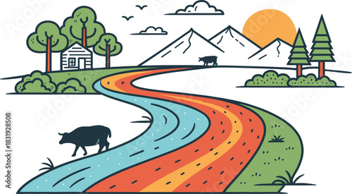 Livestock waste runoff flowing into a river illustrating pollution